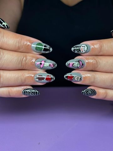 Lock, shock, & barrel: Gel-X and Spooky nails by Evil With Elegance, Miami