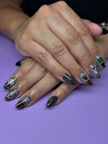 Nightmare before Christmas nails: Gel-X and Spooky nails by Evil With Elegance, Miami