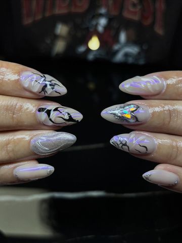 What a fun set!: Structured Gel and 3D & Charms nails by Evil With Elegance, Miami