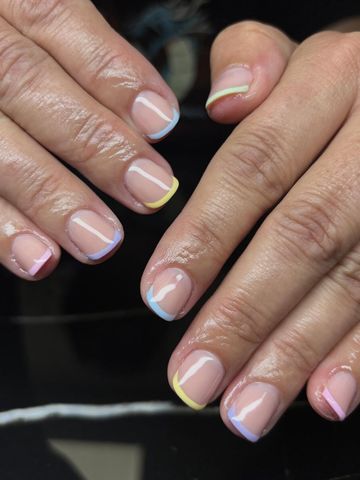 Pastel frenchies: 3D & Charms and French & Classic nails by Evil With Elegance, Miami