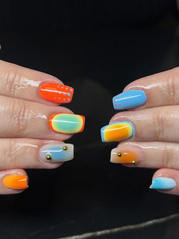So fun and bright: Short & Natural and Seasonal nails by Evil With Elegance, Miami