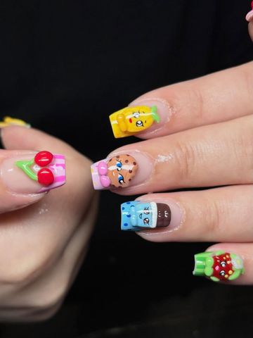 A kid at heart: Structured Gel and 3D & Charms nails by Evil With Elegance, Miami