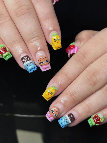 Shopkins: Structured Gel and 3D & Charms nails by Evil With Elegance, Miami