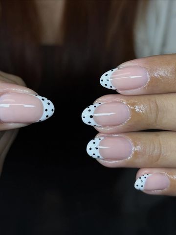 Polka dot nails are too cute!: Structured Gel and French & Classic nails by Evil With Elegance, Miami