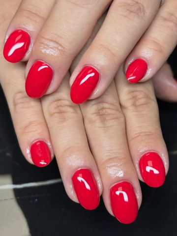 Seems like a red summer: Structured Gel and French & Classic nails by Evil With Elegance, Miami