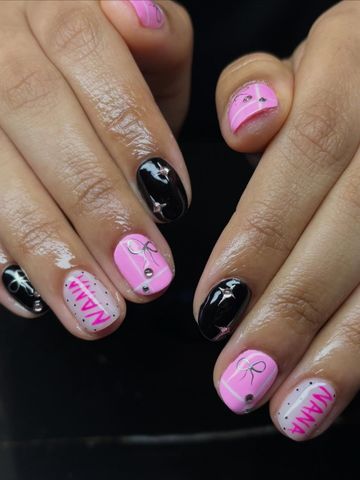 Writing on nails is so hard but they came out sooo cute!: Character & Anime and Seasonal nails by Evil With Elegance, Miami